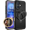 Beeasy Cover per iPhone 16 Impermeabile con Cavalletto,con MagSafe, Protezione Fotocamera/Schermo,360 Militare Antiurto Resistente Custodia,Indistruttibile Subacquea Waterproof Case