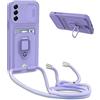 BGHHEU Cover con Cordino per Samsung Galaxy A54 5G,Custodia con Collana Collo Silicone Antiurto Case,Protezione Fotocamera Slot Carte 360° Anello Supporto,Silicone Case,Viola
