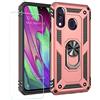 Joytag Compatibile con Samsung A40 anello magnetico titolare, case+pellicola di vetro temperato antiurto resistente armatura silicone TPU 360 gradi cassa del telefono - Oro rosa