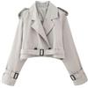 Manillefu Trench corto da donna alla moda, maniche lunghe, abbigliamento casual primaverile (M grigio chiaro)