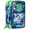 SJ GANG STYLE JAM GANG Astuccio Scuola 3 Zip, Blu, Portapenne Triplo Scomparto Completo Di Penne, Matite, Colori, Accessori Zaino, Scuole Elementari, Bambino