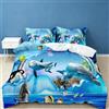 EHAOKK Set di biancheria da letto con animali marini 3D, delfino, pesce tropicale, corallo, copripiumino vita marina, copripiumino mondo subacqueo blu per bambini(A, 135 x 200 cm)