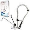 GOLDMAN SERVICE Industrial Miscelatore monocomando con leva a gomito lungo + Irrigatore spray + Beccuccio alto. Uso Ristorazione, Medico, Gerontologico