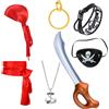GWAWG Set di accessori per costume da pirata, 7 pezzi, costume da pirata per adulti e bambini con benda per occhi, orecchini, braccialetto, foulard, cintura, collana, palloncino con spada, Halloween e