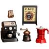 KARLOR Set di macchine da caffè in miniatura, 5 pezzi, mini accessori da caffè, con macchina per espresso, macinacaffè, brocca in miniatura, mobili da cucina, stoviglie da giardino, mini negozio, casa