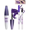 LYSdefeu Mascara in fibra di seta 5D, viola e eyeliner liquido, impermeabile e resistente alle sbavature, allungamento per ciglia volumizzanti, mascara per feste, trucco per occhi colorati 5