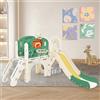 GL Store Scivolo combinato per bambini con scivolo lungo, scatola portaoggetti, tunnel, scala a pioli e canestro da basket, facile da montare e comodo da riporre, 152×186×110 cm,Verde Antico
