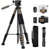 K&F Concept Treppiede Fotocamera e Smartphone 190cm, Treppiede Leggero in Alluminio S255A3+BV01 con Telecomando Bluetooth/Clip 2-in-1/ Borsa, Cavalletto Fotografico per Canon Nikon Sony/DSLR/iPhone