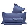 VANITA' DI RASO Completo letto Lenzuola di Raso Matrimoniale, Made in Italy, Lenzuolo piano 240x290cm + Lenzuolo Sotto con Angoli 160x190cm + 2 Federe a 2 Volani 50x80cm - Blu