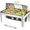 VEVOR Set di Scaldavivande in Acciaio Inox per Servizio Buffet Catering Vassoio Sostituibile Capienza Max. 8,5L, Set Vassoio di Riscaldamento Scaldavivande Rettangolare Coperchio Arrotolabile Visibile