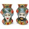CERAMICHE CALTAGIRONE Teste di Moro in Ceramica - Coppia con Melograni Decorativi H 24 cm x L 15 cm