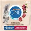 PURINA ONE | Alimento Completo per Gatto Adulto | Sterilizzato | Crocchette | Senza Cereali | Manzo | Borsa | 1,1kg