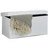 Relaxdays Cassapanca Contenitore, Pouf Pieghevole in Similpelle, HxLxP 38 x 76 x 38 cm, Panca con Coperchio, Bianco