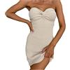AnnSemo Vestito estivo da donna UK senza maniche profondo scollo a V abito aderente reggiseno alto elastico sexy mini abito corto casual monospalla spiaggia copertura up party club dress, Beige 1., S