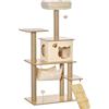 PawHut Albero Tiragraffi per gatti Multilivello con Casetta, Amaca, Scaletta e Corde in Juta, Rivestimento Peluche, 60x40x130cm, Giallo|Aosom