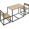 HOMCOM Set Tavolo e sedie da Sala da pranzo Set da 1 Tavolo + 2 sedie incastonabili per Cucina - metallo Nero Effetto quercia Chiara