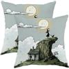 Generic Set di 2 federe per cuscini di Halloween, con luna e strega con gatto, decorative, quadrate, per esterni, per casa, divano, letto, 45 x 45 cm