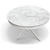 KONTE.DESIGN Tavolo FILICUDI rotondo Ø120 allungabile, in ceramica effetto marmo e base bianca metallo