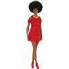 Barbie - Bambola Fashionistas n. 221 da collezione 65° Anniversario, con capelli neri naturali, accessori moderni e abito rosso per un look stile 1980, giocattolo per bambini, 3+ anni, HRH18