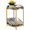danpinera Tavolino Rotondo Piccolo Tavolino Salotto Metallo Tavolino Basso 2 Ripiani Comodino Camera da Letto Tavolino da Divano per Soggiorno Balcone Patio, Oro + Verde
