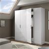 Dmora - Guardaroba grande Knoxville, Armadio per camera da letto a 4 ante battenti, Mobile con 2 ripiani e barra appendiabiti, 180x52h200 cm, Bianco