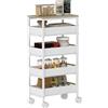 HOMCOM Carrello Cucina a 5 Livelli con 4 Cassetti Estraibili e 4 Rotelle, Carrello Portavivande Salvaspazio in Metallo, PP e Legno, 39.5x24x82 cm, Bianco e Rovere