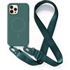 2NSPDRGNI Magnetica Cover con Collana Compatibile con iPhone 12 Pro Max,Case con Laccio per Il Collo Custodia con Cordino,Verde scuro