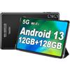 YESTEL Tablet 10 Pollici con 12GB RAM 128GB ROM (TF 1TB), CPU 2.0 GHz,5MP+8MP, HD Android Tablet con 5G Wi-Fi, Octa-Core, Bluetooth 5.0, GPS, Nero