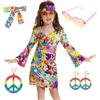 MRYUWB Abito hippie, anni '70, anni '70, stile anni '70, per feste a tema anni '60, per bambini dai 5 ai 14 anni (pace amore colorato, 5 ai 6 anni)