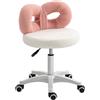 HOMCOM Sgabello Girevole ad Altezza Regolabile con Schienale ad Arco, in Tessuto Teddy, 50x50x63-77 cm, Bianco e Rosa | Aosom Italy