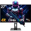 Gawfolk Gaming Monitor 27 Pollici 4k IPS, Schermo Pc 144hz Uhd 3840 X 2160p, Monitor Per Computer Per Casa E Ufficio, Hdmi, Displayport, Supporta Vesa 75 X 75 Mm