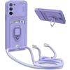 BGHHEU Cover con Cordino per Oppo A54S/ A16S / A16,Custodia con Collana Collo Silicone Antiurto Case,Protezione Fotocamera Slot Carte 360° Anello Supporto,Silicone Case,Viola