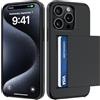 ÁRBOLORO Cover per iPhone 15 Pro con Porta Carte Custodia Portafoglio Antiurto Anti-Graffio Resistente Grado Militare Protettiva Slot Nascosto Scorrevole Case, Nero