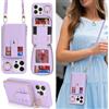 SailorTech per iPhone 13 Pro Max Custodia per telefono Supporto ad anello con portacarte per donne, iPhone 13 Pro Max Custodia a tracolla Portafoglio con cerniera per carta di credito-Viola