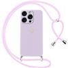 Oelrstfe Cover per iPhone 15 Pro Max con Cordino,Custodia Silicone Morbido Sottile con Motivo Cuore e Collana Laccio Tracolla,Antiurto Antigraffio Corda Collo Regolabile Protettiva Case,Viola