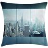 ABAKUHAUS New York Federa Fodera Cuscino, Urbano Modern City, Copricuscino Quadrato Decorativo, 40cm x 40cm, Azzurro cielo