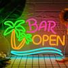 SIGNSHIP Bar Open Neon Led Palma Aperta Scritte Neon Decorazione per Bar | USB 5 Livelli Dimmerabile Open Insegne Luminose Regalo per Proprietari di Pub, Palma Scritta Led per Bar Spiaggia,Club,Feste
