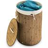 Relaxdays 1x Cesto Porta-Biancheria, Rotondo, Pieghevole, 70L Volume, Ø 41 cm, Cotone, Marrone Naturale