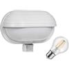 Maclean MCE33 - Lampada da parete per esterni con lampadina a LED, sensore di movimento PIR da 180° a 9m e sensore crepuscolare, portalampada da giardino E27 (bianco, lampada da parete + lampadina LED