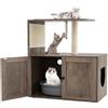 COSTWAY Lettiera Chiusa per Gatti 87,5 cm, Torre per Gatti in Legno con Pali per Graffiiare in Sisal, Cuscino, Palla Pendente e Piattaforma Superiore, Albero per Animali Domestici