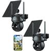 Xega 2 Pezzi Telecamera WiFi Esterno Senza Fili 2,4GHz, HD PTZ Telecamere con Pannello Solare Batterie, Visione Notturna a Colori, Rilevamento Umano/PIR con Allarme, Audio Bidirezionale, IP66