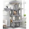 Globlazer Tiragraffi per Gatti con 90° Settore Grandi Piattaforma Imbottiti Grotte Cesto Morbido Amaca, Albero Tiragraffi Alto 130 cm Stabile Adatta Angolo per 3-4 Gatti Grandi (C51, Grigio Chiaro)