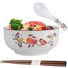 TuYines Ramen Bowl,Ciotola giapponese in ceramica,Set di ciotole ramen,Ramen Bowl con cucchiaio bacchetta,Ciotola ramen in ceramica,Ciotole da zuppa, insalatiere (Style D)