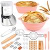 Charmofun Cestino Lievitazione Pane, 2 Cestino Pane Silicone 22cm e 24 cm, Set Lievito Madre con Barattoli Fermentatore, Ciotola Lievitazione Pane Regalo per Principianti e Panettieri Esperti
