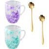 Anseom 2 Pezzi Tazza da Caffè in Vetro a Doppia Parete, 350ml Bicchieri da Latte con Fiori Secchi, Tazza Vetro Doppia Parete con Manico per Te Caffè Latte Cappuccino Espresso