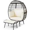 FANTASK Poltrona per uovo con sgabello, in rattan XXL, con pouf, per balcone, giardino, terrazza