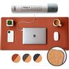 Nordik By Design Nordik Cork Leather Desk Mat Cable Organizer - Saddle Brown 35 X 17 inch - Premium Extended Mouse Mat for Home Office Accessories - Non-Slip Vegan Leather Desk Pad Protector & Desk Blotter Pad