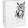 leomark Mobiletto moderno bianco - motivo CAVALLO- mobili per la cameretta dei bambini, armadio, cassettiera, ripiani regolabili in altezza, dimensioni: 60 x 42 x 78 cm.