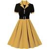 Generic Vestito anni '50 da donna vintage Rockabilly con stampa anni '50 e pin up anno 50 abito vintage da festa per donna, abito a pois Audrey Hepburn per matrimonio, abito estivo da donna, anno 50, giallo,