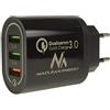 Maclean MCE479 Caricatore a Muro USB 3xUSB Universale Adattatore di Ricarica Rapida QC 3.0 3.6-6V/3A 6-9V/2A 9-12V/1.5 2X 5V/2.1A (Nero)
